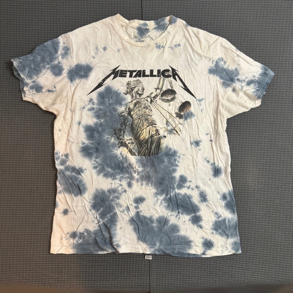 Metallica And Justice For All Tie Dye Graphic Band T-Shirt Large Blue White